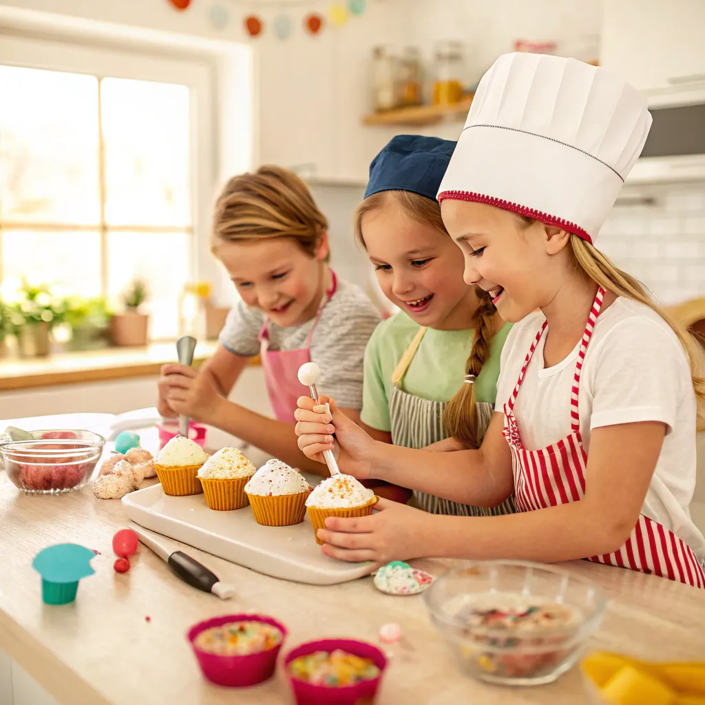 Children baking cupcakes