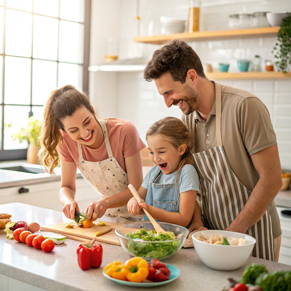 Happy family cooking together