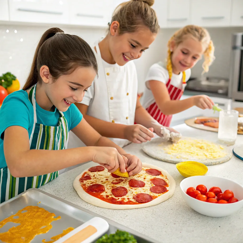 Children making pizzas